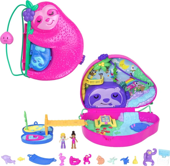 Mattel Polly Pocket - Faultierfamilie 2-in-1 Taschenschatulle
