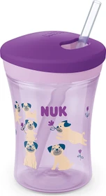 NUK Action Cup Trinklerntasse mit Trinkhalm, 12+M, 230ml, hund violett