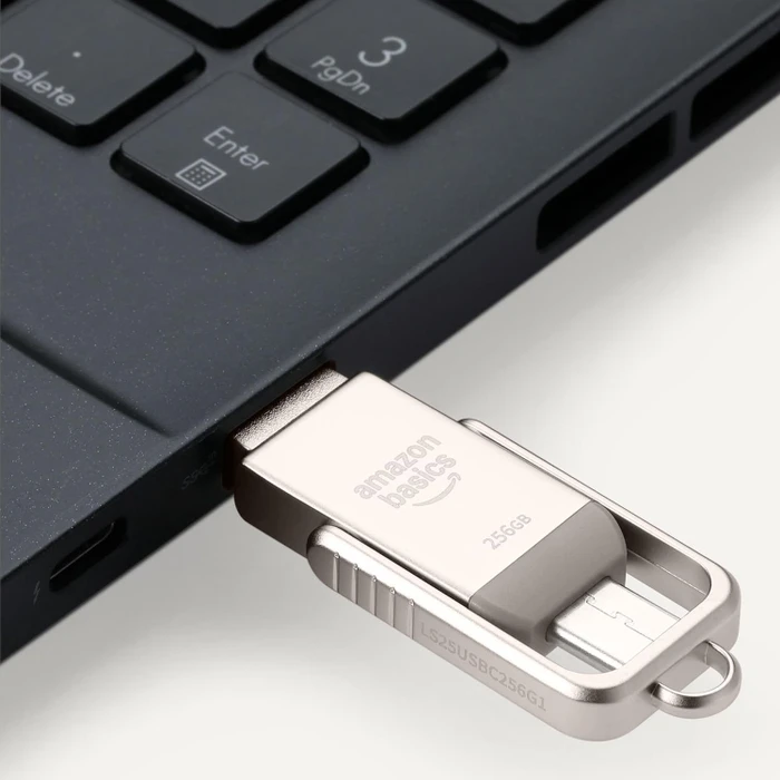 AmazonBasics Dual Thumb Drive Memory Stick 256GB Champagner-Silber, USB-A + USB-C, USB 3.2 Gen 1×1