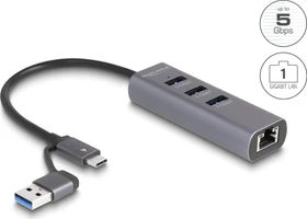 DeLOCK 3-Port USB-Hub mit Gigabit-LAN, USB-C 3.0 [Stecker] (64282)