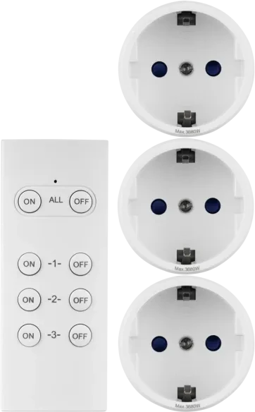 REV Funkschalt-Set 3+1 Mini mit Fernbedienung, 3680W, Typ F, Funksteckdose, 3er-Pack