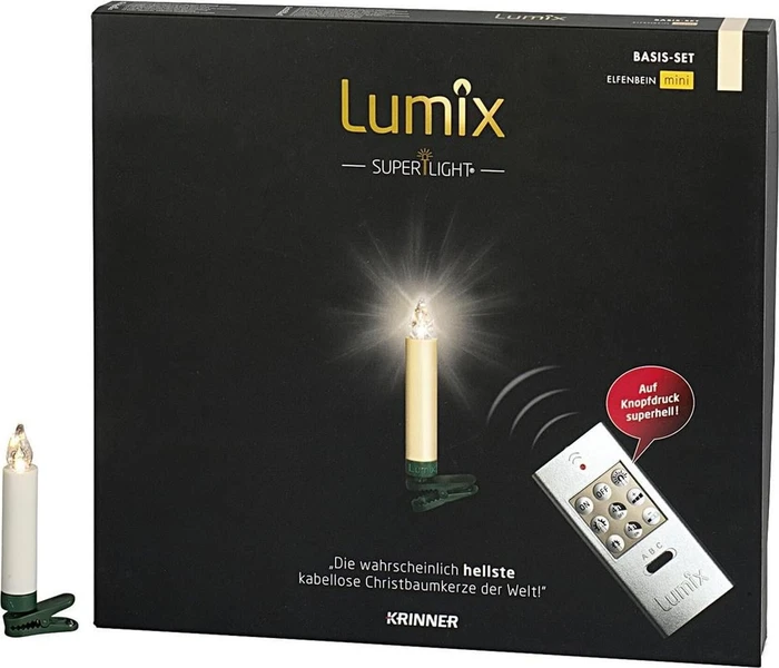 Krinner Lumix Classic mini Christbaumkerzen Basis-Set elfenbein LED 12x warmweiß, 12 Stück