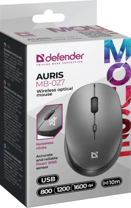 Defender Auris MB-027 Silent Wireless Optical Mouse grau, USB