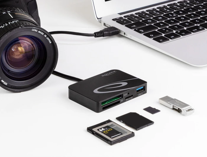 DeLOCK Card Reader mit USB-A und USB-C PD 2.0, USB-A 3.0 [Stecker]