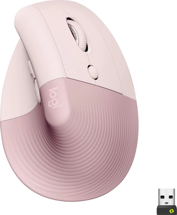 Logitech Lift Vertical Ergonomic Mouse, Rose, Logi Bolt, USB/Bluetooth