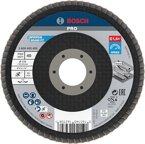 Bosch Professional X571 Best for Metal Fächerschleifscheibe gewinkelt K40, 115x22.23mm, 1 Stück