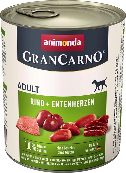 animonda GranCarno Dose Fleisch pur Adult Rind und Entenherzen, 4.80kg (6x 800g)