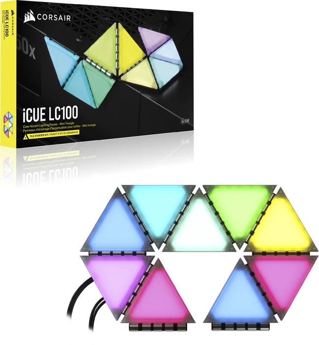 Corsair iCUE LC100 Case Accent Lighting Panels Mini Triangle Starter Kit, RGB-Beleuchtungsset, 9er-Pack, schwarz