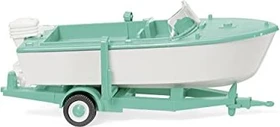 Wiking Motorboot auf Anhänger signalweiß/mintgrün