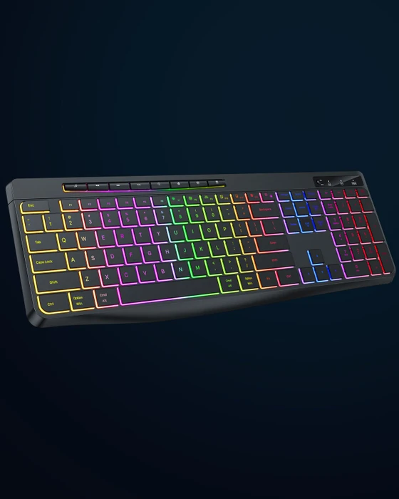 Tecurs Kabellose Gaming Tastatur, schwarz, LEDs RGB, DE