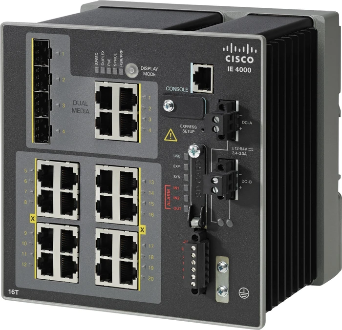 Cisco IE 4000 LAN Base Industrial Railmount Managed Switch, 16x RJ-45, 4x RJ-45/SFP