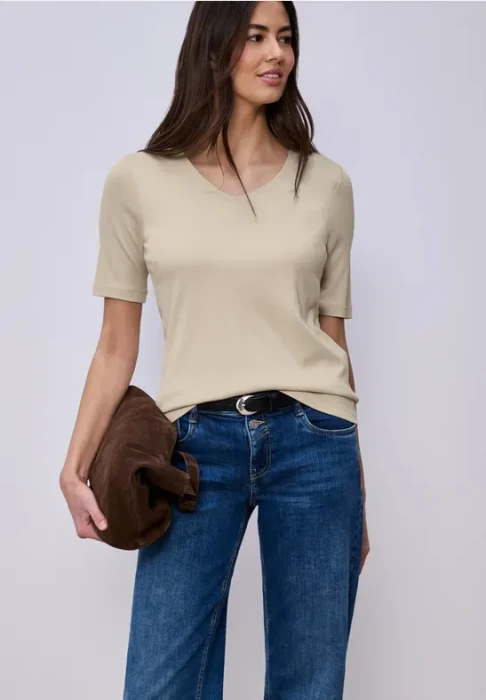 Street One Basic Palmira T-Shirt kurzarm cotton beige (Damen)