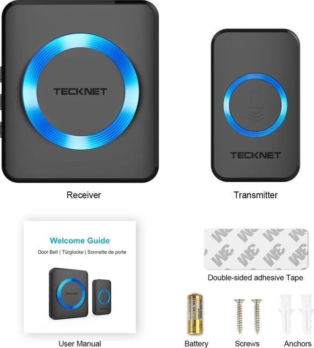 TeckNet WA878 Plug-In schwarz, Funk-Türklingel und Türgong, 2er-Set