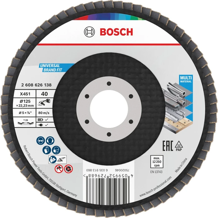 Bosch Professional X451 Fächerschleifscheibe T29 K40, 125x22.23mm, 1 Stück