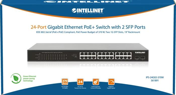 Intellinet Rackmount Gigabit Switch, 24x RJ-45, 2x SFP, 370W PoE+