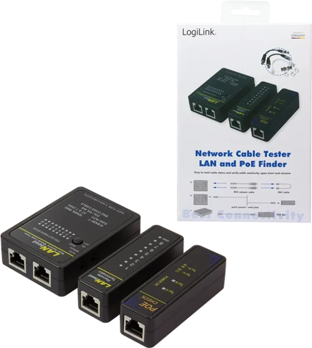 LogiLink Netzwerk Kabeltester mit POE-Finder RJ-11/RJ-12/RJ-45/BNC