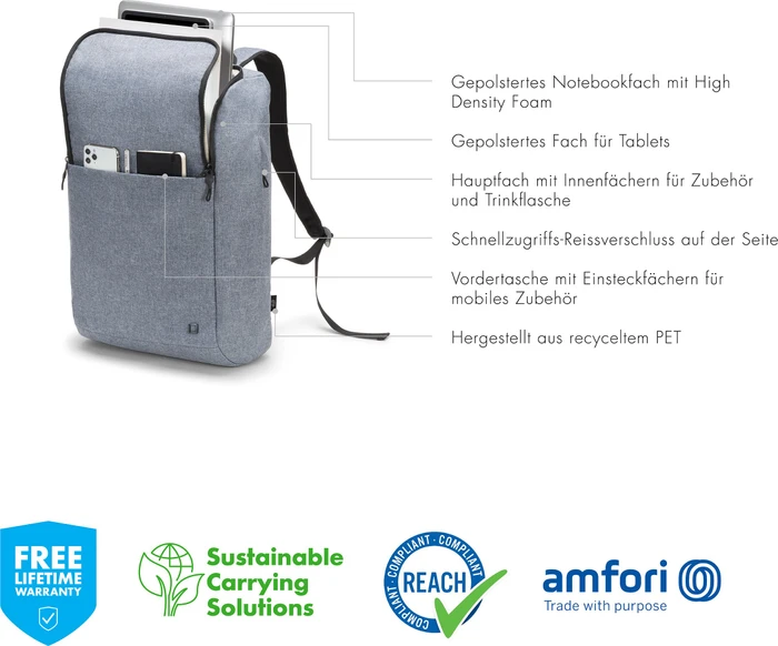 Dicota Laptop Rucksack Eco MOTION 13-15.6", Blue Denim