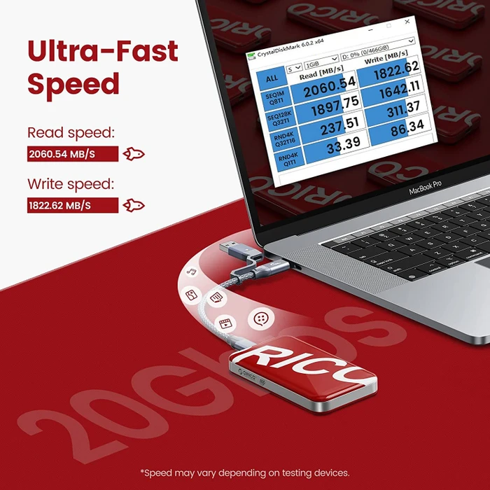 Orico SUPRE-20G SSD, rot, 1TB, USB-C 3.2
