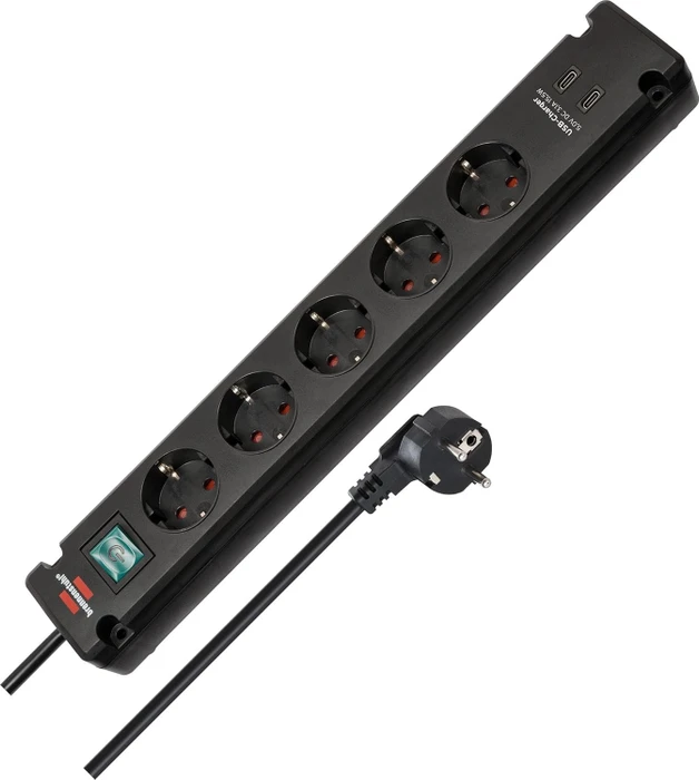 Brennenstuhl Bremounta mit Schalter, 5-fach, mit 2x USB-C, 3m, schwarz