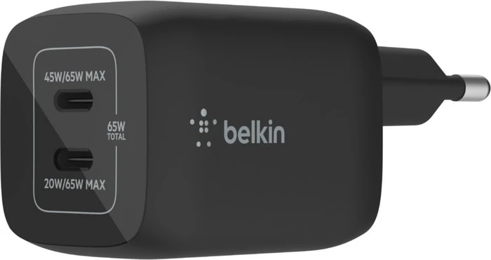 Belkin BoostCharge Pro USB-C-GaN-Ladegerät mit zwei Anschlüssen und PPS (65W) schwarz