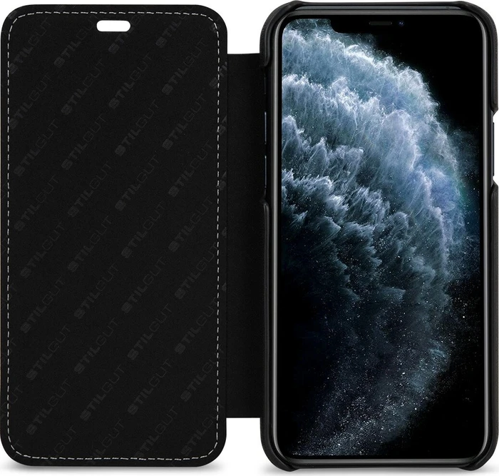 Stilgut Book Type Leather Case Nappa für Apple iPhone 11 Pro schwarz