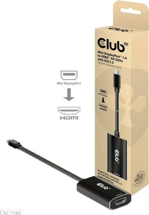 Club 3D Mini DisplayPort 1.4/HDMI 2.1 Adapterkabel schwarz, 0.2m