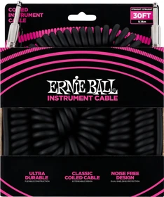 Ernie Ball 30' Coiled Straight/Straight Instrument Cable Black