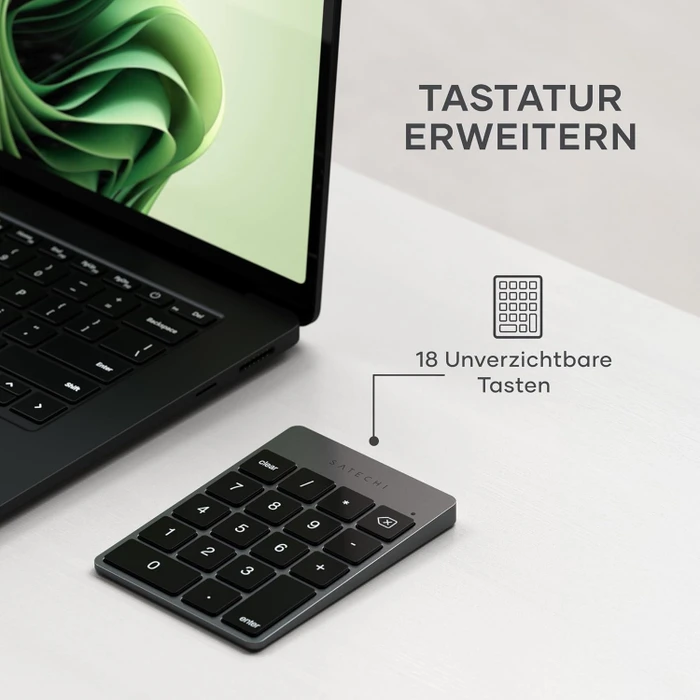 Satechi Aluminum Slim Wireless Keypad (USB-C), Space Gray, Bluetooth