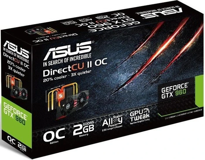 ASUS GeForce GTX 960 DC2 Black Edition OC, GTX960-DC2OC-2GD5-BLACK, 2GB GDDR5, DVI, HDMI, 3x DP