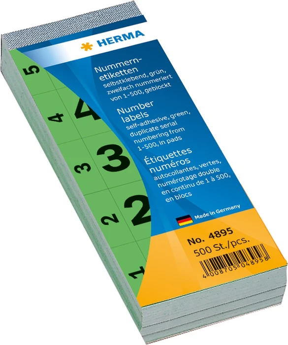 Herma Nummernetiketten 1-500, 190x30mm, grün, 100 Blatt (200 Etiketten)