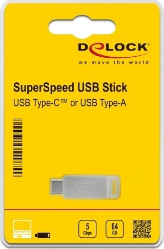 DeLOCK SuperSpeed USB Stick 64GB, USB-A + USB-C, USB 3.2 Gen 1×1