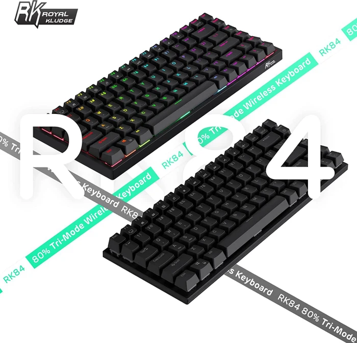 RK Royal Kludge RK84 75% Wireless, schwarz, LEDs RGB, hot-swap, RK BROWN, USB/Bluetooth, DE