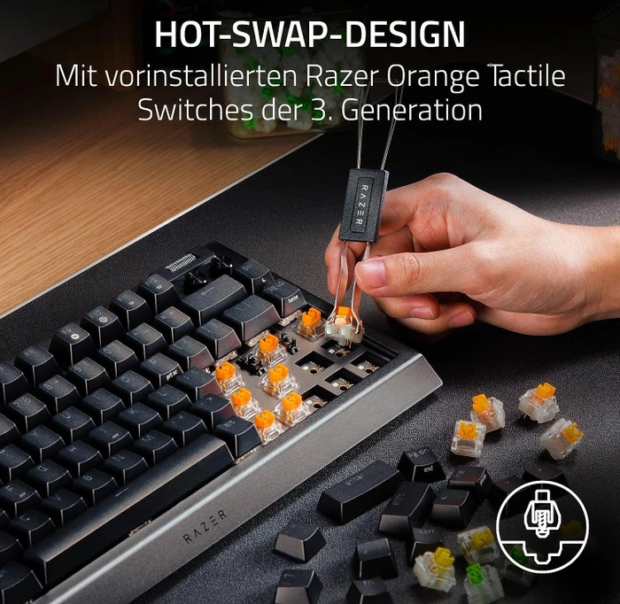 Razer BlackWidow V4 75%, hot-swap, Razer ORANGE Tactile Gen-3, USB, EN