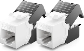 deleyCON Keystone Modul RJ-45 Buchse via Verlegekabel, Cat6a, UTP, Kunststoffgehäuse, schwarz/weiß, 2er-Pack