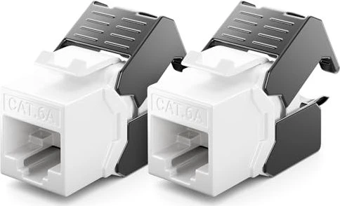 deleyCON Keystone Modul RJ-45 Buchse via Verlegekabel, Cat6a, UTP, Kunststoffgehäuse, schwarz/weiß, 2er-Pack
