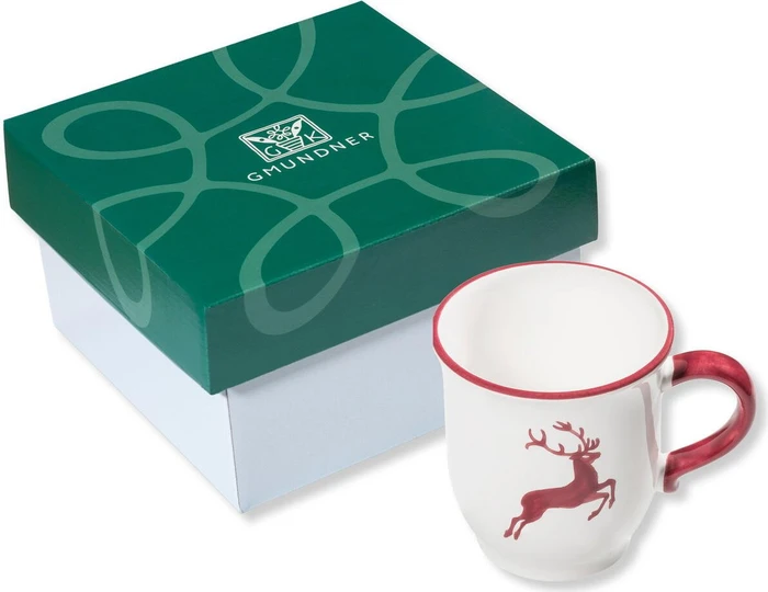 Gmundner Keramik Bordeauxroter Hirsch Schokotasse im Karton 300ml