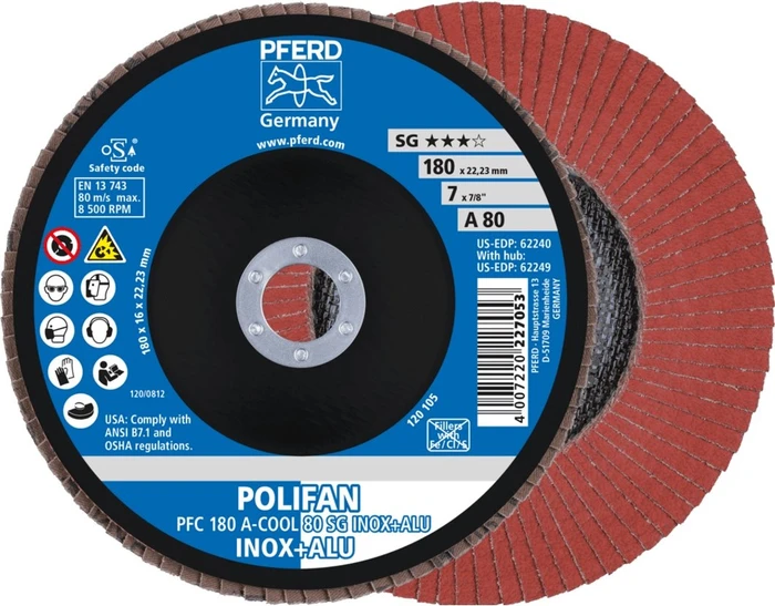 Pferd PFC 180 A-COOL 80 SG INOX+ALU POLIFAN Fächerschleifscheibe K80, 180x22.23mm, 10 Stück