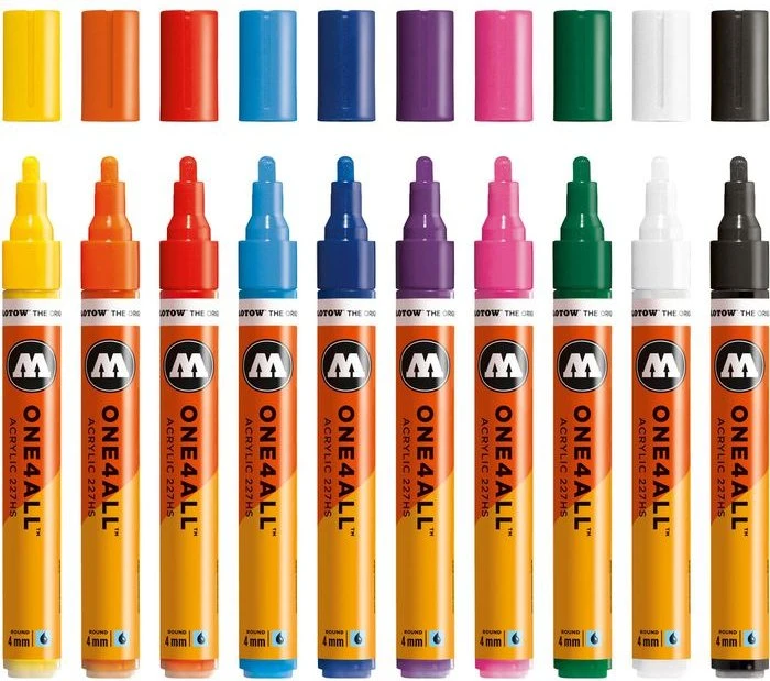 Molotow ONE4ALL 227HS 4mm Acrylmarker Basic-Set 1 sortiert, 10er-Set, Etui