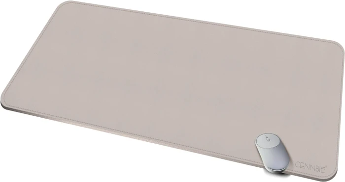 Cennbie Schreibtischunterlage Leder, Mauspad XXL, 1000x500mm, creme grau