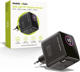 Mobile Origin Display Charger GaN mit einziehbarem USB-C-Kabel 65W schwarz
