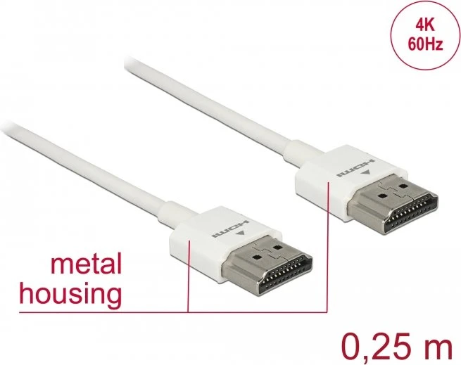 DeLOCK Slim 4K High Speed mit Ethernet HDMI 2.0 Kabel weiß, 0.25m