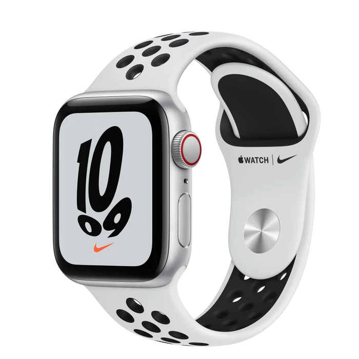 Apple Watch Nike SE (GPS + Cellular) 40mm silber mit Sportarmband Pure Platinum/schwarz