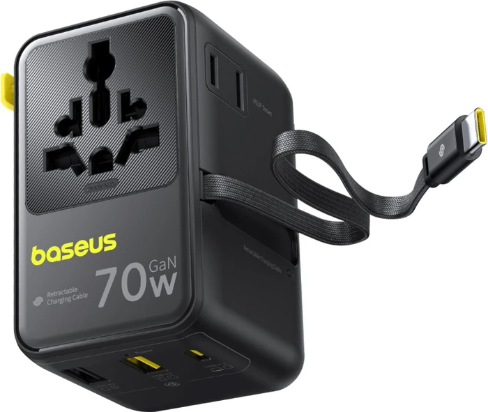 Baseus EnerCore CG11 Charger Retractable 2AC+2U 70W schwarz