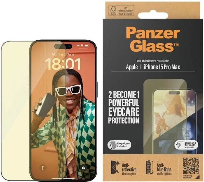 PanzerGlass Eyecare Screen Protection Ultra-Wide Fit with EasyAligner für Apple iPhone 15 Pro Max