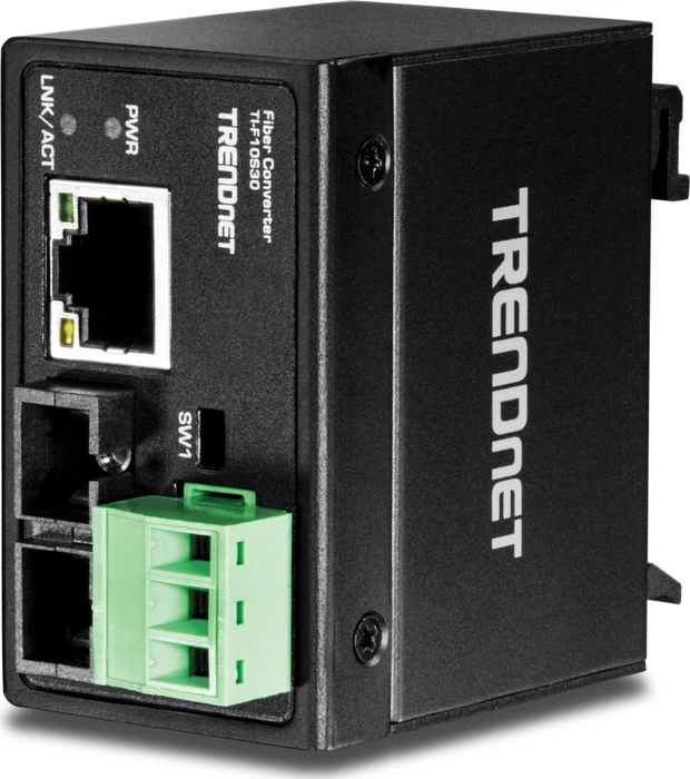 TRENDnet TI-F10S30 Hardened Industrial Railmount Media Converter, RJ-45, SC-Duplex 100Base-FX SM 30km