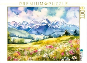 Calvendo Gras und Frühlingsblumen vor verschneitem Alpenkamm
