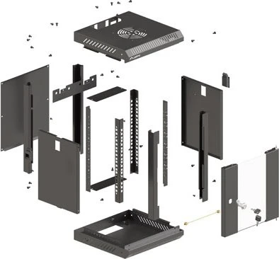 Lanberg WF11 Series 10" Rack Wandschrank 4HE, hängend, Flatpack, Glastür, IP20, RAL 9004, 300mm tief