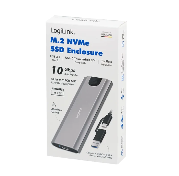 LogiLink externes Gehäuse, M.2 NVMe SSD, USB-C 3.1