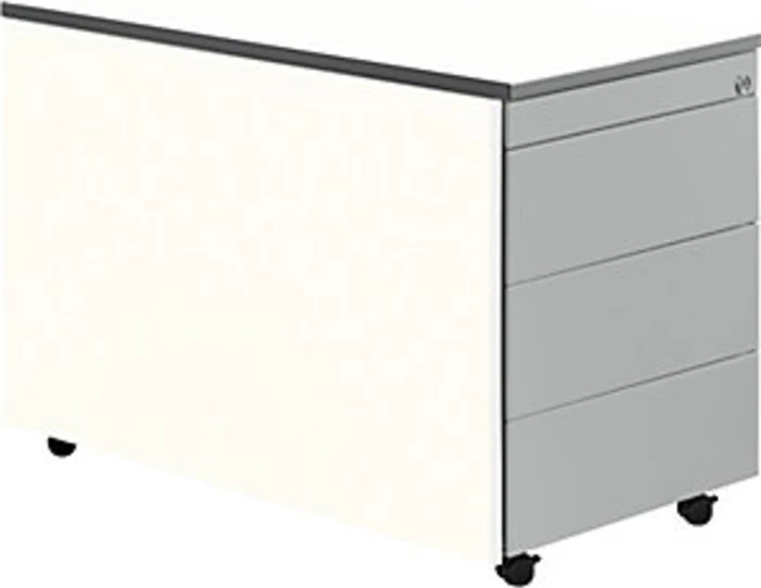 mauser Rollcontainer line, 1x Utensilienauszug, 1x Materialschublade, 1x Hängeregistratur, reinweiß/weiß/weißaluminium