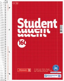 Brunnen Student Recycling Collegeblock, A4, Lineatur 28, rot, 160 Blatt